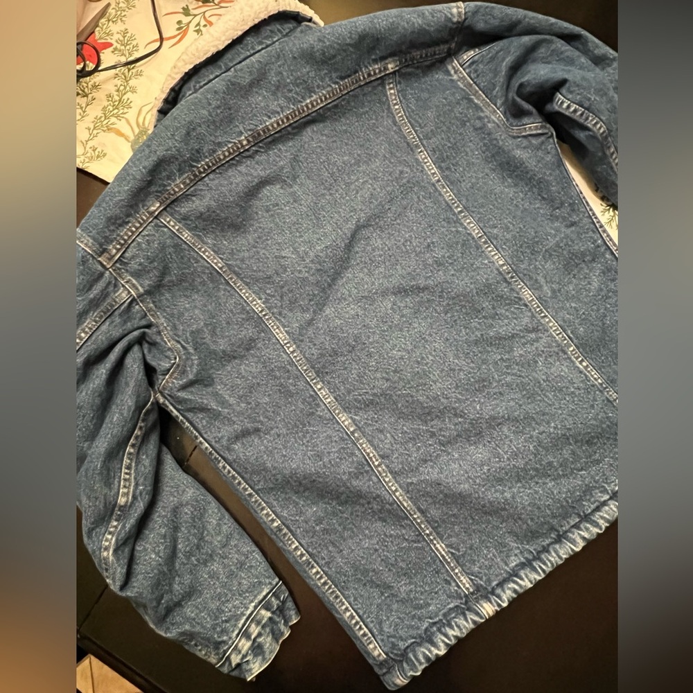 Levi’s MENS MEDIUM blue denim jacket wool/sherpa lining Made 🇺🇸 warm jean button - Picture 9 of 13